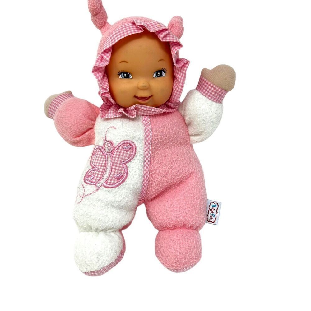 Goldberger Cuddlekins Doll Pink Fleece‎ Vinyl Face Butterfly 10” Check Plaid